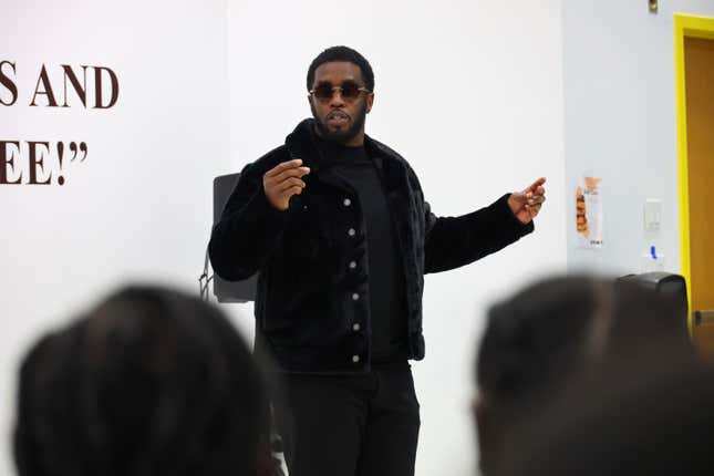 Sean “Diddy” Combs surprises students at his Capital Preparatory School in the Bronx on October 18, 2022 in New York City.