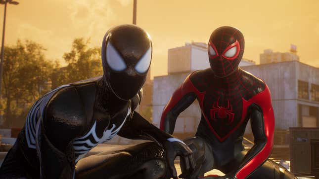 Marvel's Spider-Man 2 features Miles with web wings and Peter in symbiote  suit