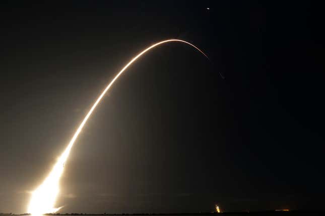 FILE - This time exposure photo shows a SpaceX Falcon 9 rocket, with a payload including two lunar rovers from Japan and the United Arab Emirates, launching from Launch Complex 40 at the Cape Canaveral Space Force Station in Cape Canaveral, Fla., on Dec. 11, 2022. But later in April 2023, the spacecraft from a Japanese company apparently crashed while attempting to land on the moon. Japan now hopes to make the world&#39;s first &quot;pinpoint landing&quot; on the moon early Saturday, Jan. 20, 2024, joining a modern push for lunar contact with roots in the Cold War-era space race between the United States and the Soviet Union. (AP Photo/John Raoux, File)