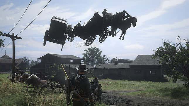 Image for article titled Red Dead Online Is So Busted Horses Are Flying And It&#39;s Raining Alligators