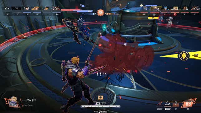 Hawkeye prepares to attack several enemies.