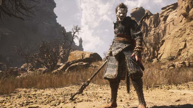 A nicely composed image taken with Wukong's photo mode, the character stood in the right half of the desert shot.