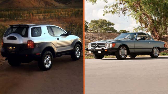 An Isuzu VehiCROSS and R107 Mercedes-Benz SL side-by-side.