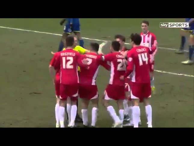 Players Resist Urge To Knock Out Referee After Getting Screwed Out Of A Goal
