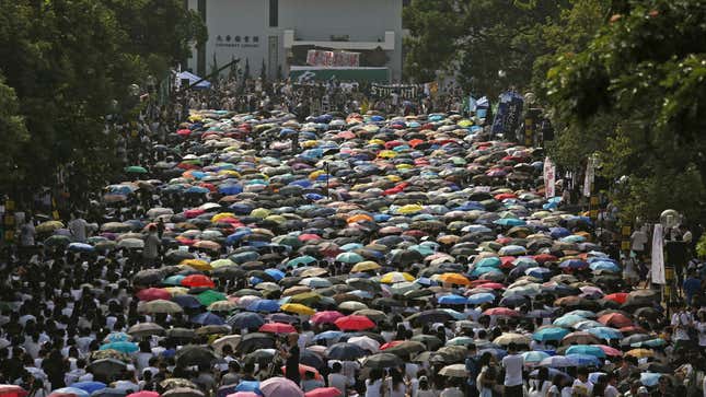 Students from various universities take part in a demonstration at the Chinese University in Hong Kong September 22, 2014.