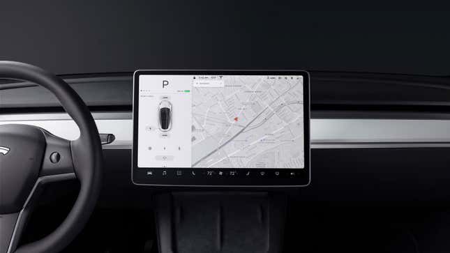 A photo of a touchscreen in a Tesla EV. 