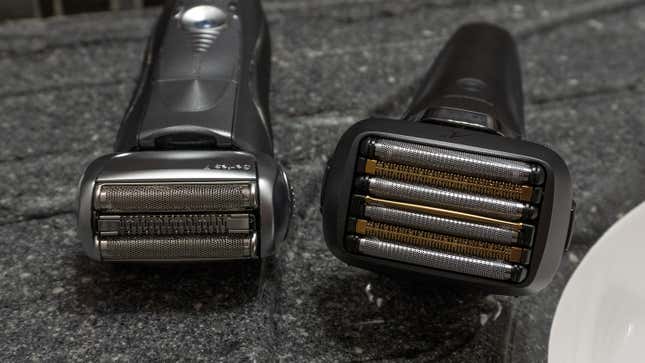 The Panasonic Arc6 razor next to a Braun Series 7 razor.