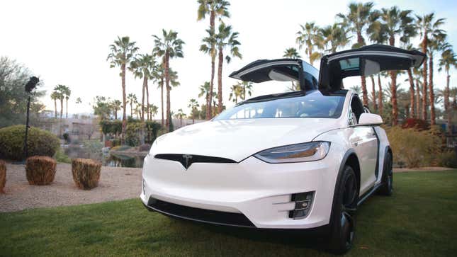 eats are visible in the interior of a Tesla Model X suv on Santana Row in the Silicon Valley, San Jose, California, January 3, 2020.