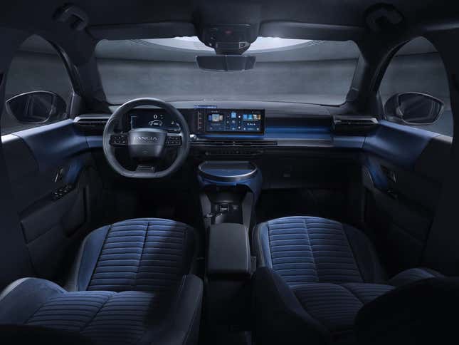 Blue-upholstered interior of a Lancia Ypsilon