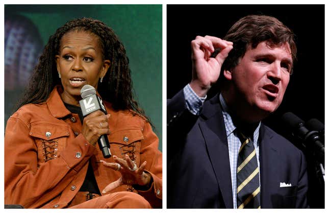 Image for article titled Tucker Carlson Fixed His Mouth to Drag Michelle Obama, and It Only Made Things Worse For Her Online