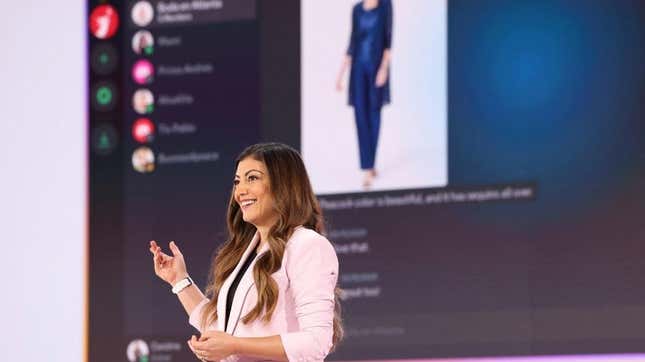 Carolina Hernendez, the principal product manager of Windows AI experiences, shows how Recall could find past searches on Pinterest for a blue dress.