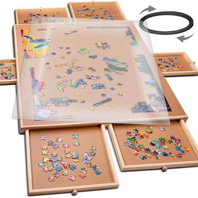 Image for article titled Elevate Your Puzzle Experience with 1500 Piece Rotating Wooden Jigsaw Puzzle Table, 20% Off