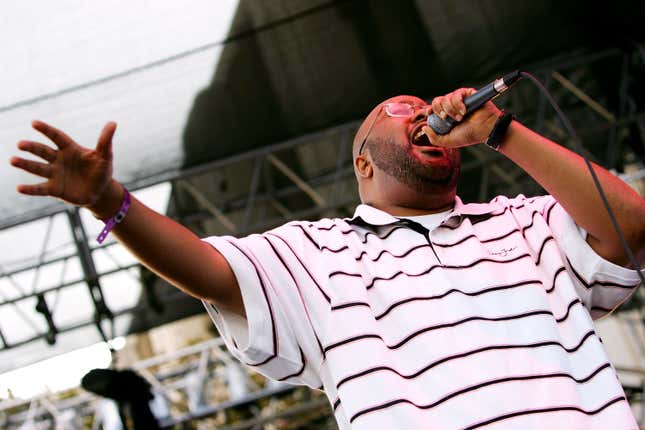 LOS ANGELES, CA - OCTOBER 07: Gift of Gab of Blackalicious performs at the first annual “LA Weekly Detour Music Festival” on October 7, 2006, on the streets of downtown Los Angeles, California