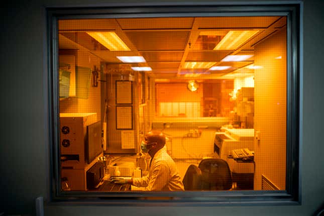 Sandile Cele, a researcher at the Africa Health Research Institute in Durban, South Africa, works on the omicron variant of the COVID-19 virus on Dec. 15, 2021.