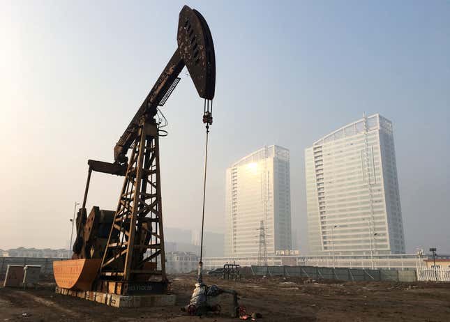 A pumpjack is seen at the Sinopec-operated Shengli oil field in Dongying, Shandong province, China