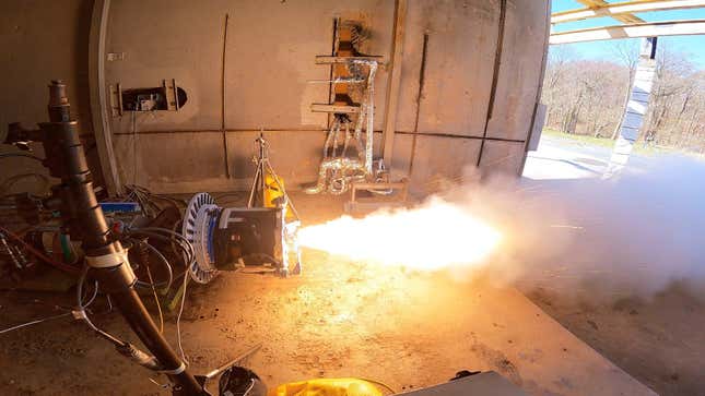 A development motor based on the second-stage solid rocket motor design for NASA’s Mars Ascent Vehicle (MAV) undergoes testing on March 29 at Northrop Grumman’s facility in Elkton, Maryland.