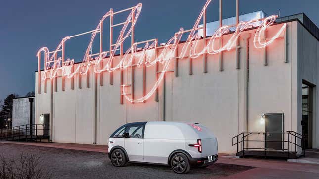 A photo of a white Canoo lifestyle EV. 