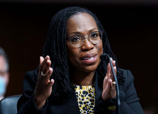 In this April 28, 2021 file photo, Ketanji Brown Jackson, testifies before a Senate Judiciary Committee hearing on pending judicial nominations, on Capitol Hill in Washington. She is expected to be nominated to the Supreme Court on Friday afternoon.