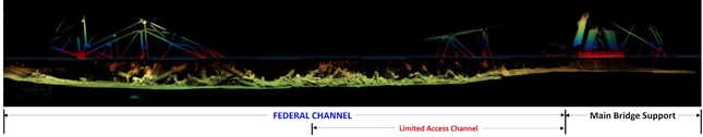 Francis Scott Key Bridge sonar image, limited access channel