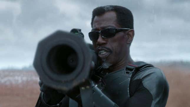 Blade aims a rocket launcher at something off-screen.