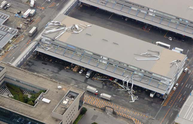 Image for article titled The chaos left behind by Typhoon Jebi, seen from the air