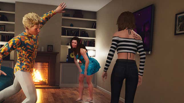 A scene of people dancing in a living room from the Steam game House Party. 