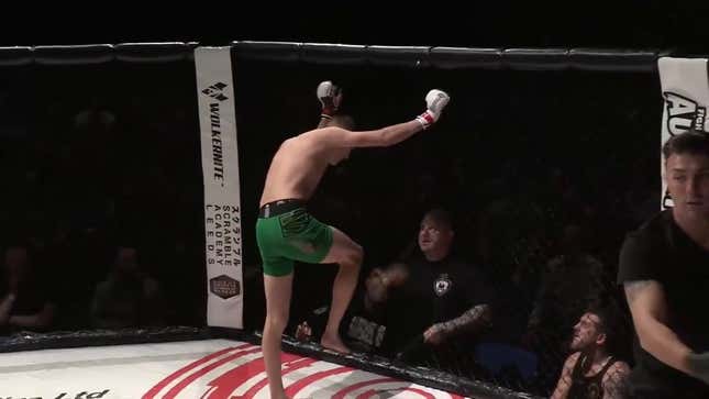 Amateur MMA Fighter Somehow Injures Both Of His Legs Celebrating His Knockout Win