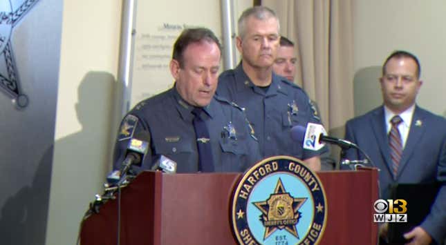 Harford County Sheriff Jeffrey Gahler speaks about the alleged racial profiling by a deputy during press conference Tuesday at the Sheriff’s Office Southern Precinct.