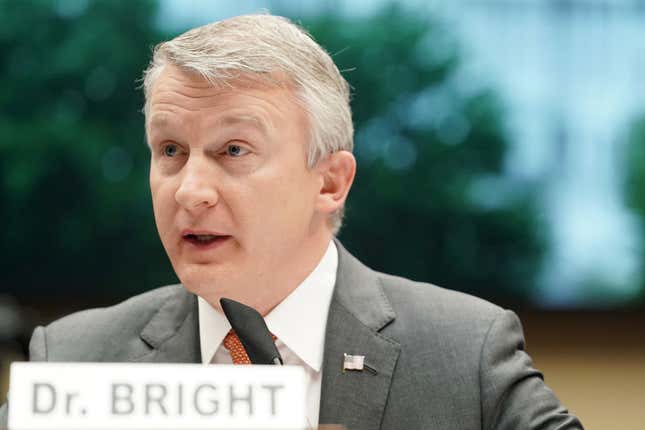 Dr. Richard Bright, former director of the Biomedical Advanced Research and Development Authority, testifies during a House Energy and Commerce Subcommittee on Health hearing to discuss protecting scientific integrity in response to the coronavirus outbreak on Thursday, May 14, 2020. in Washington, DC.