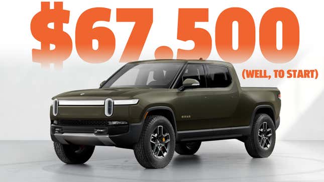 Image for article titled Rivian Announces Pricing For Pickups And SUVs And Patents A Removable Battery Pack