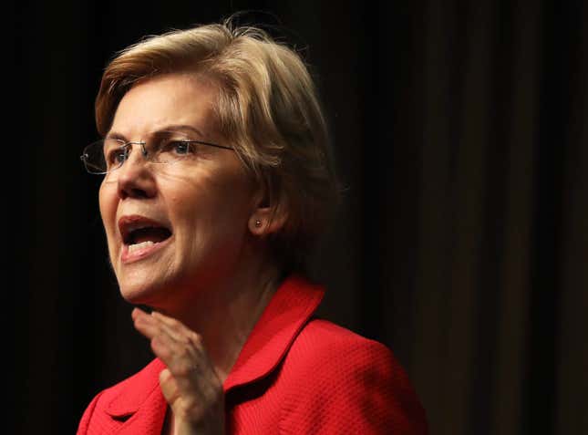 Democratic presidential candidate U.S. Sen. Elizabeth Warren (D-MA) speaks at the National Action Network’s annual convention on April 5, 2019, in New York City.