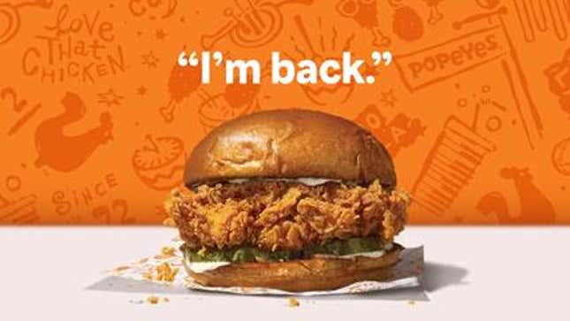 Image for article titled The Champ Is Here: Popeyes Announces Sunday Return of &#39;The Sandwich&#39;