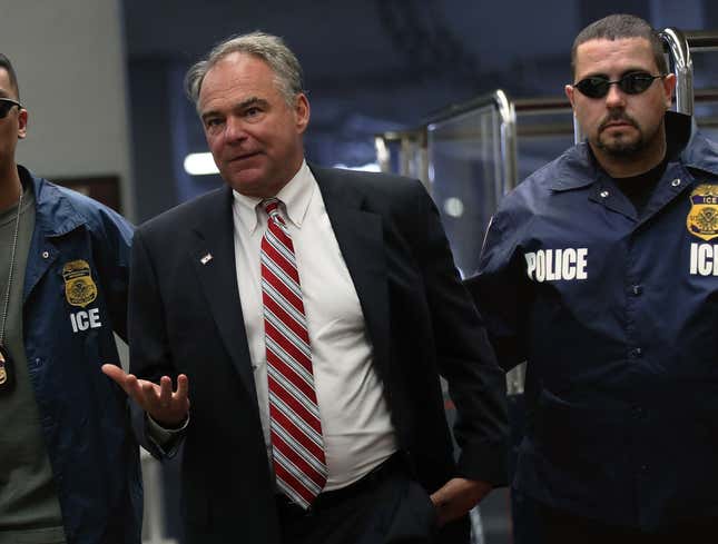 Image for article titled ICE Detains Tim Kaine For Speaking Spanish At Campaign Rally