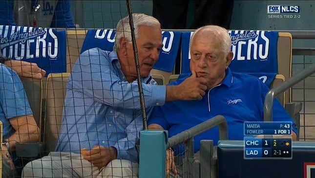 Here's Bobby Valentine Lovingly Wiping Crumbs Off Tommy Lasorda's Mouth