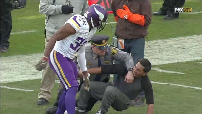 Antone Exum Takes Down Idiot On The Field