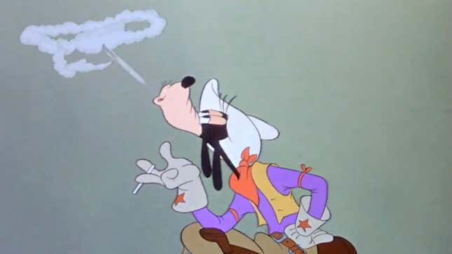 Goofy smokes a cigarette in the original uncut version of the 1942 film Saludos Amigos