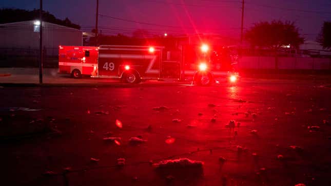 First responders outside the scene of a massive explosion at Watson Valve Services in Houston, Texas on Jan. 24, 2020.