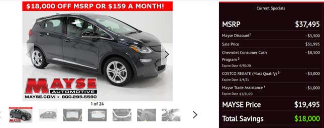 Image for article titled You Can Get A Bonkers Deal On A Chevy Bolt Right Now