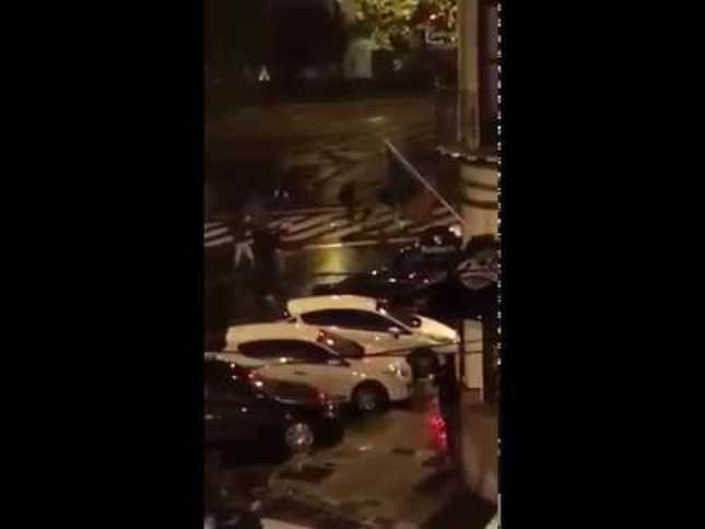 Manchester City And Sevilla Fans Scrap Outside Bar