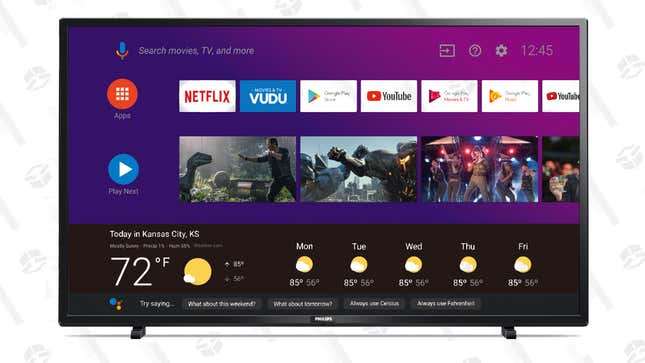 Philips 43&quot; 4K Ultra HD Smart LED TV with Google Assistant | $248 | Walmart
Philips 50&quot; 4K Ultra HD Smart LED TV with Google Assistant | $268 | Walmart
Philips 55&quot; 4K Ultra HD Smart LED TV with Google Assistant | $318 | Walmart
Philips 65&quot; 4K Ultra HD Smart LED TV with Google Assistant | $488 | Walmart