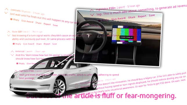 Image for article titled Watch A Bunch Of Tesla Stans Dogpile Someone For Making The Point That Losing All Your Dash Instruments And Most Controls Sucks