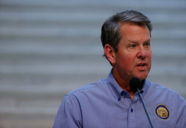 Georgia Governor Brian Kemp speaks to the media during a press conference at the Georgia State Capitol on April 27, 2020 in Atlanta, Georgia. 