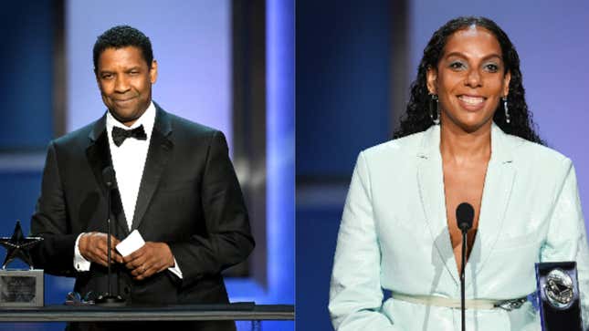 Honoree Denzel Washington and Franklin J. Schaffner Alumni Medal recipient Melina Matsoukas speak onstage during the 47th AFI Life Achievement Award honoring Denzel Washington on June 06, 2019 in Hollywood, California.