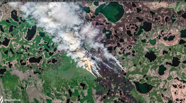 Wildfire in the Sakha Republic, within the Arctic Circle, Russia on June 8, 2020.
