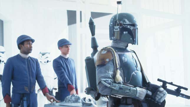 Boba Fett escorts his bounty in Empire Strikes Back.