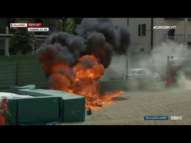Watch A World Superbike Aprilia Explode When It Hits The Wall
