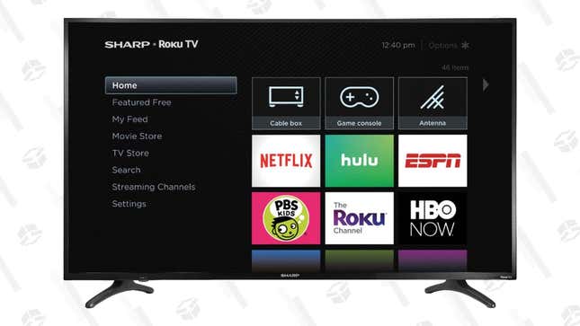 Sharp 50&quot; 2160p UHD TV with HDR Roku TV + Google Nest Mini | $200 | Best Buy