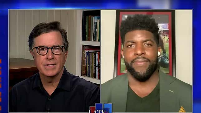 Former NFL-er Emmanuel Acho tells Stephen Colbert it's time for <i>Uncomfortable Conversations With A Black Man</i>