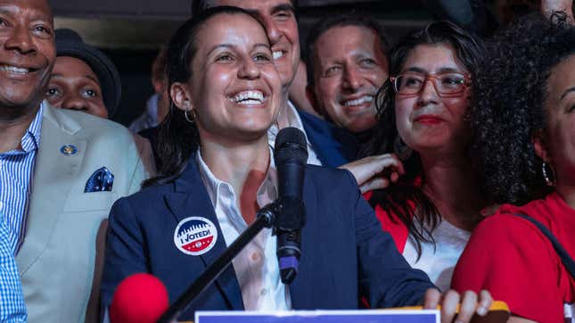 Public defender Tiffany Cabán declares victory in the Queens district attorney Democratic primary race, June 25, 2019, in the Queens borough of New York City. 