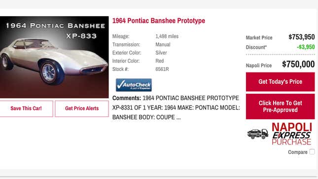 Image for article titled This Connecticut Kia Dealer Is Selling A One-Off &#39;65 Pontiac Banshee Concept Car